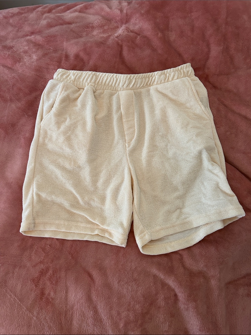 Cream Waffle-Knit Lounge Shorts